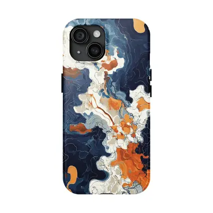 Navy Orange Marble Abstract Fluid Art