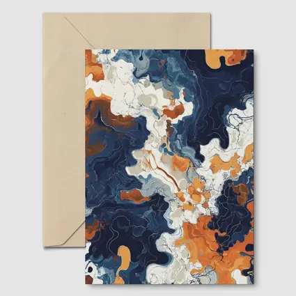 Navy Orange Marble Abstract Fluid Art