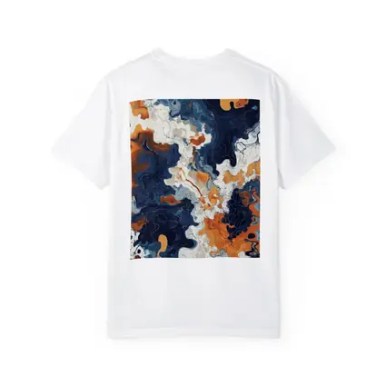 Navy Orange Marble Abstract Fluid Art