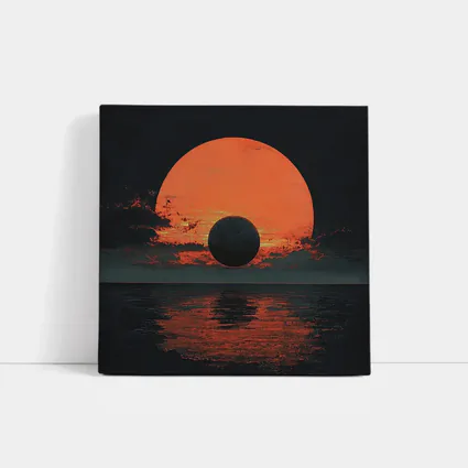 Dark Eclipse Over Red Ocean Sunset