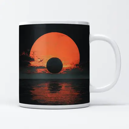 Dark Eclipse Over Red Ocean Sunset