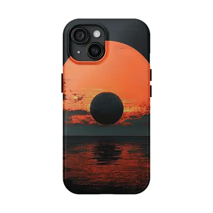 Dark Eclipse Over Red Ocean Sunset