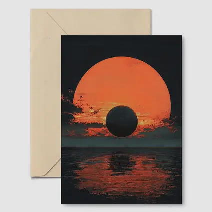 Dark Eclipse Over Red Ocean Sunset