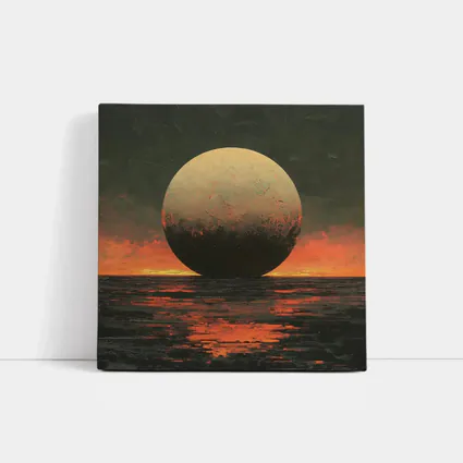 Giant Moon Over Dark Fiery Ocean