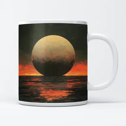 Giant Moon Over Dark Fiery Ocean