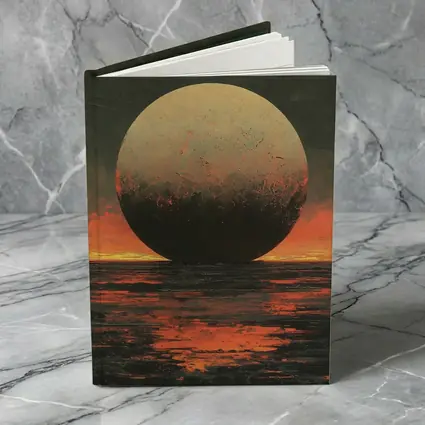 Giant Moon Over Dark Fiery Ocean
