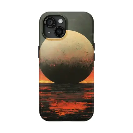 Giant Moon Over Dark Fiery Ocean