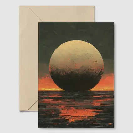 Giant Moon Over Dark Fiery Ocean