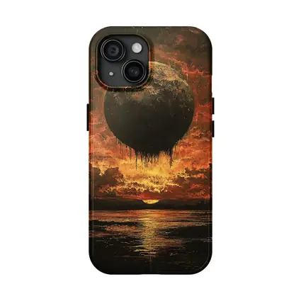 Dark Moon Falling Fiery Apocalyptic Sky