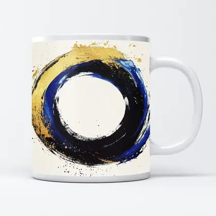 Blue Gold Circle Enso Abstract White Background