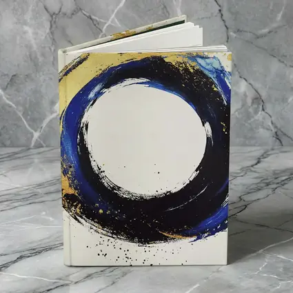 Blue Gold Circle Enso Abstract White Background