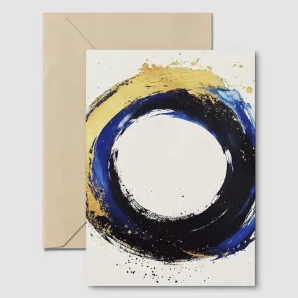 Blue Gold Circle Enso Abstract White Background
