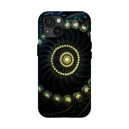 Dark Fractal Spiral Gold Glowing Abstract Art