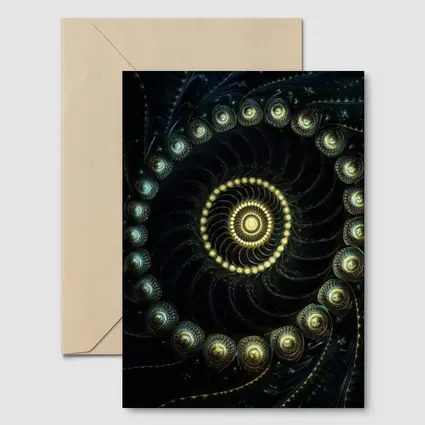 Dark Fractal Spiral Gold Glowing Abstract Art