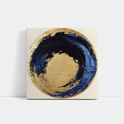 Navy Blue Gold Abstract Circle Swirl Art