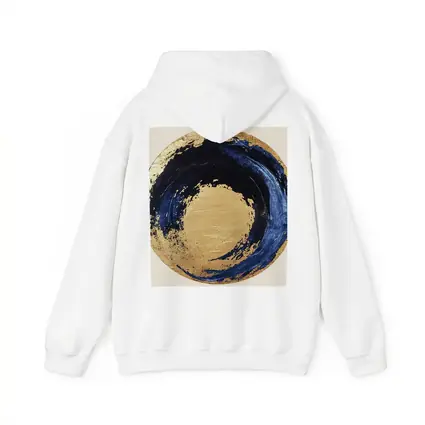 Navy Blue Gold Abstract Circle Swirl Art