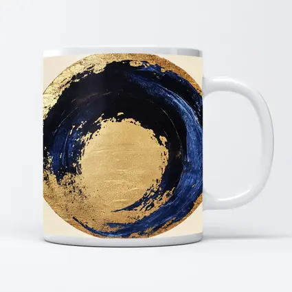 Navy Blue Gold Abstract Circle Swirl Art