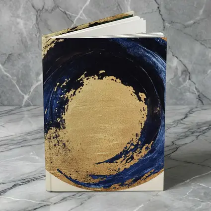 Navy Blue Gold Abstract Circle Swirl Art