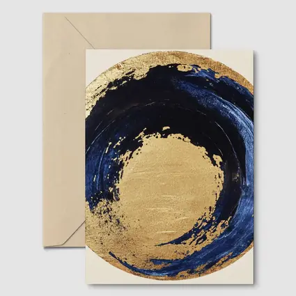 Navy Blue Gold Abstract Circle Swirl Art