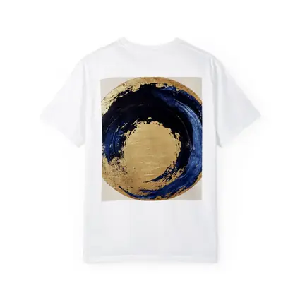 Navy Blue Gold Abstract Circle Swirl Art