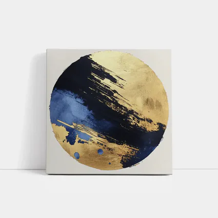 Navy Blue Gold Abstract Circular Brushstroke Art