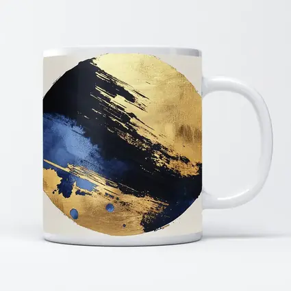 Navy Blue Gold Abstract Circular Brushstroke Art