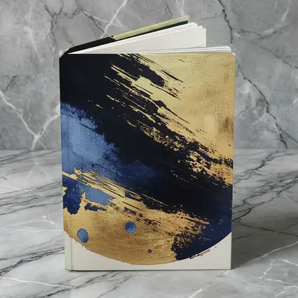 Navy Blue Gold Abstract Circular Brushstroke Art