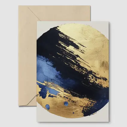 Navy Blue Gold Abstract Circular Brushstroke Art