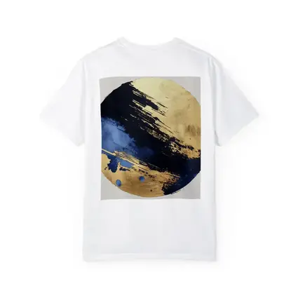 Navy Blue Gold Abstract Circular Brushstroke Art