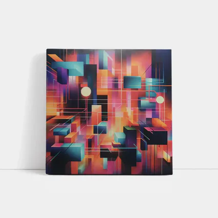 Geometric Abstract Coral Orange Purple Cubist Art