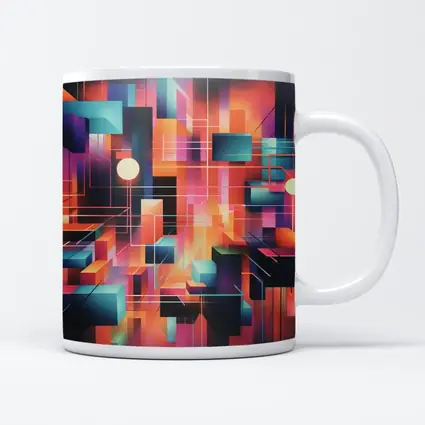 Geometric Abstract Coral Orange Purple Cubist Art