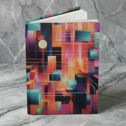 Geometric Abstract Coral Orange Purple Cubist Art
