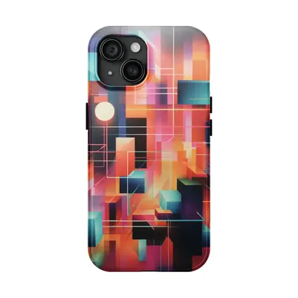 Geometric Abstract Coral Orange Purple Cubist Art