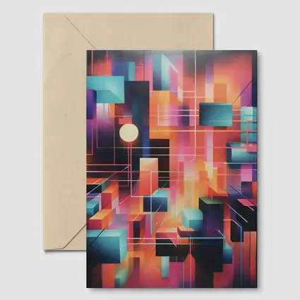 Geometric Abstract Coral Orange Purple Cubist Art