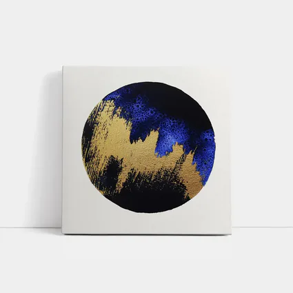Gold Blue Black Abstract Circle Moon Art
