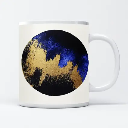 Gold Blue Black Abstract Circle Moon Art