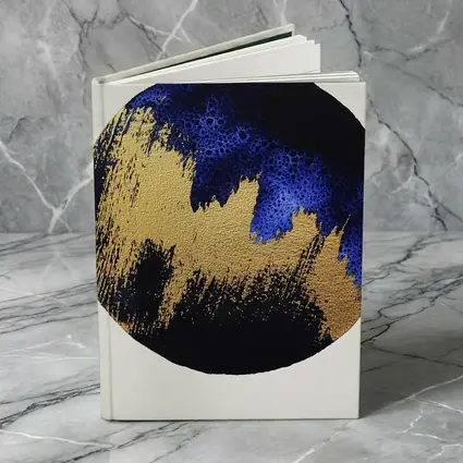 Gold Blue Black Abstract Circle Moon Art