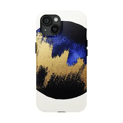 Gold Blue Black Abstract Circle Moon Art