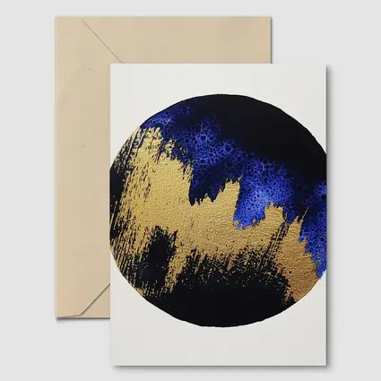 Gold Blue Black Abstract Circle Moon Art