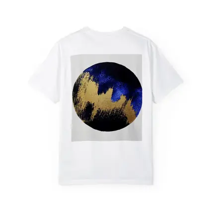 Gold Blue Black Abstract Circle Moon Art