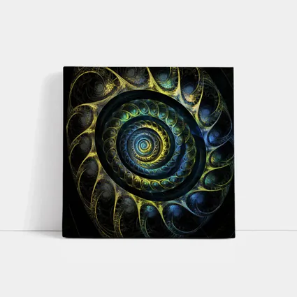 Dark Fractal Spiral Abstract Blue Gold