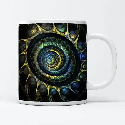 Dark Fractal Spiral Abstract Blue Gold