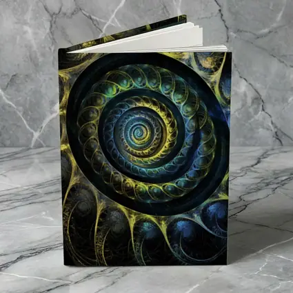 Dark Fractal Spiral Abstract Blue Gold