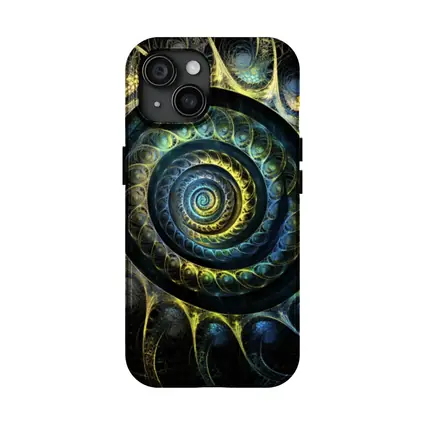 Dark Fractal Spiral Abstract Blue Gold