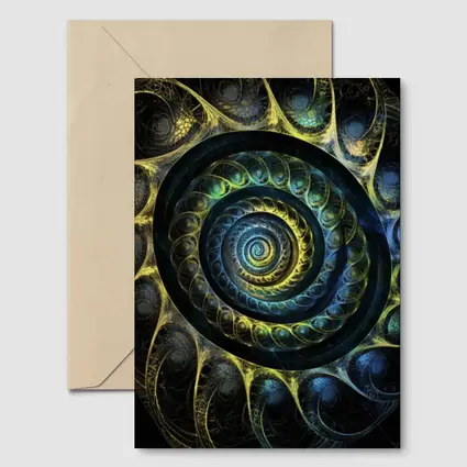 Dark Fractal Spiral Abstract Blue Gold