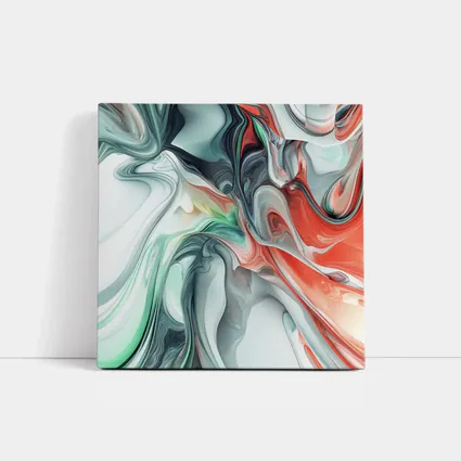 Fluid Marble Abstract Art Coral Mint White