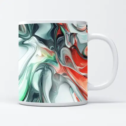 Fluid Marble Abstract Art Coral Mint White