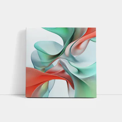 Flowing Coral Mint Abstract Sculptural Waves Art