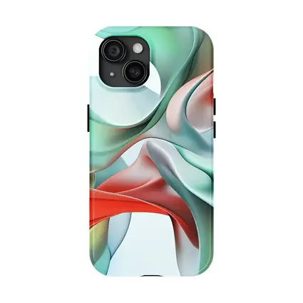 Flowing Coral Mint Abstract Sculptural Waves Art