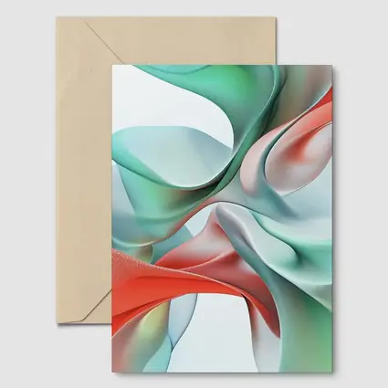 Flowing Coral Mint Abstract Sculptural Waves Art
